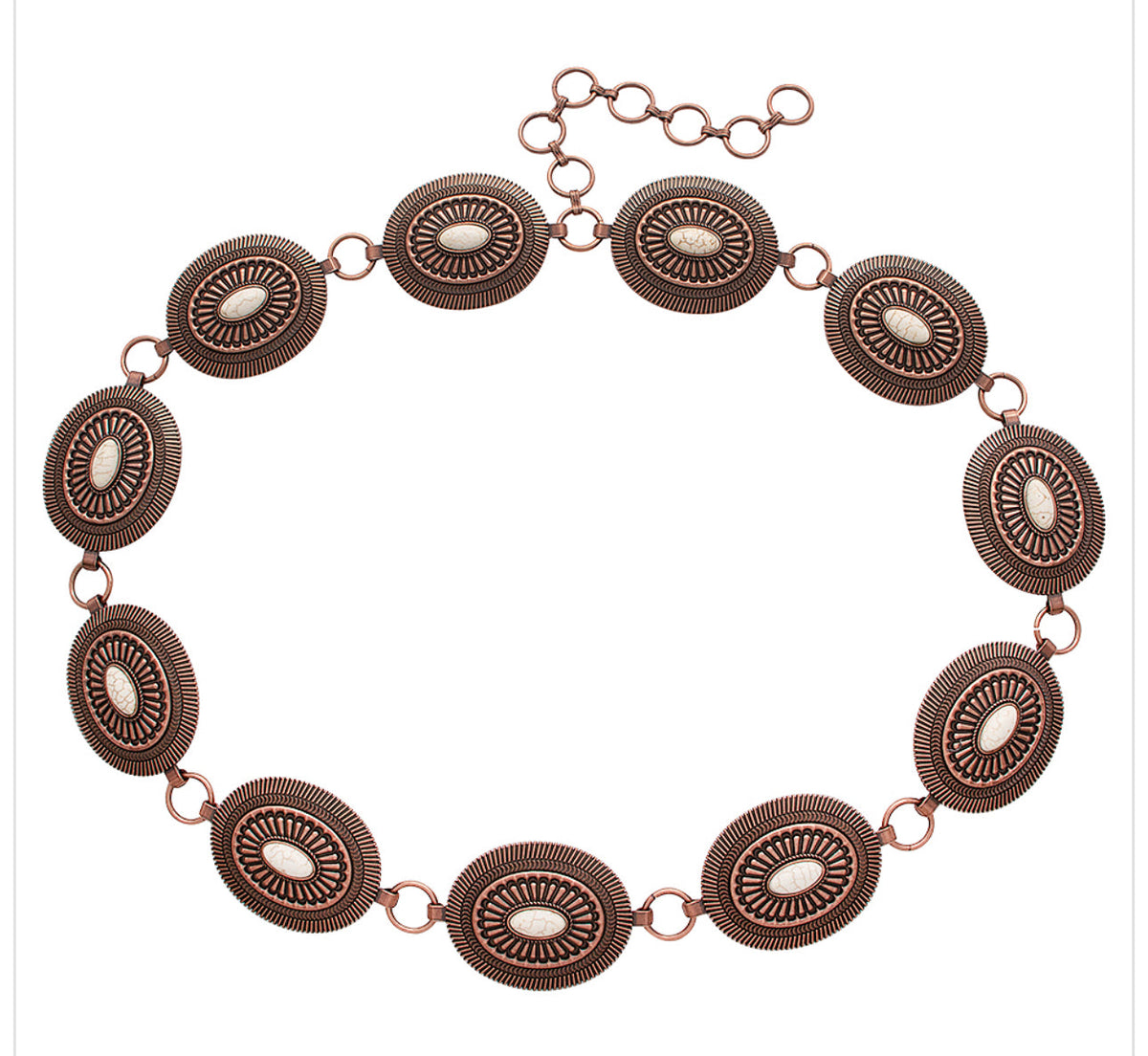 Rodeo Western Style Marbling Stone Metal Chain Belt