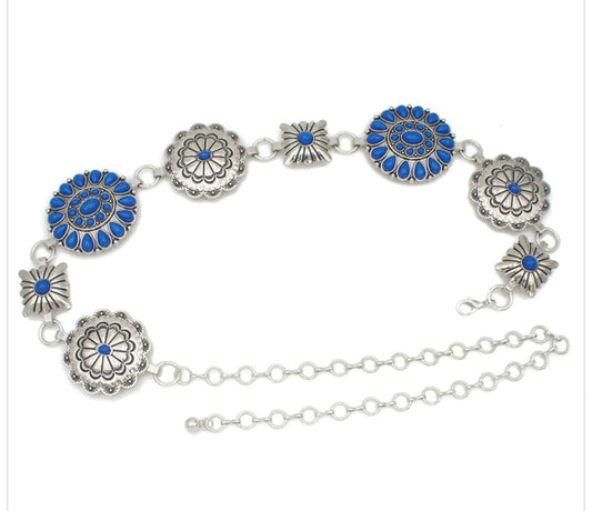Circle Square Stone Accent Concho Chain Belt